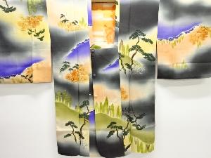 大正ロマン　錦紗樹木模様ロング道行コート